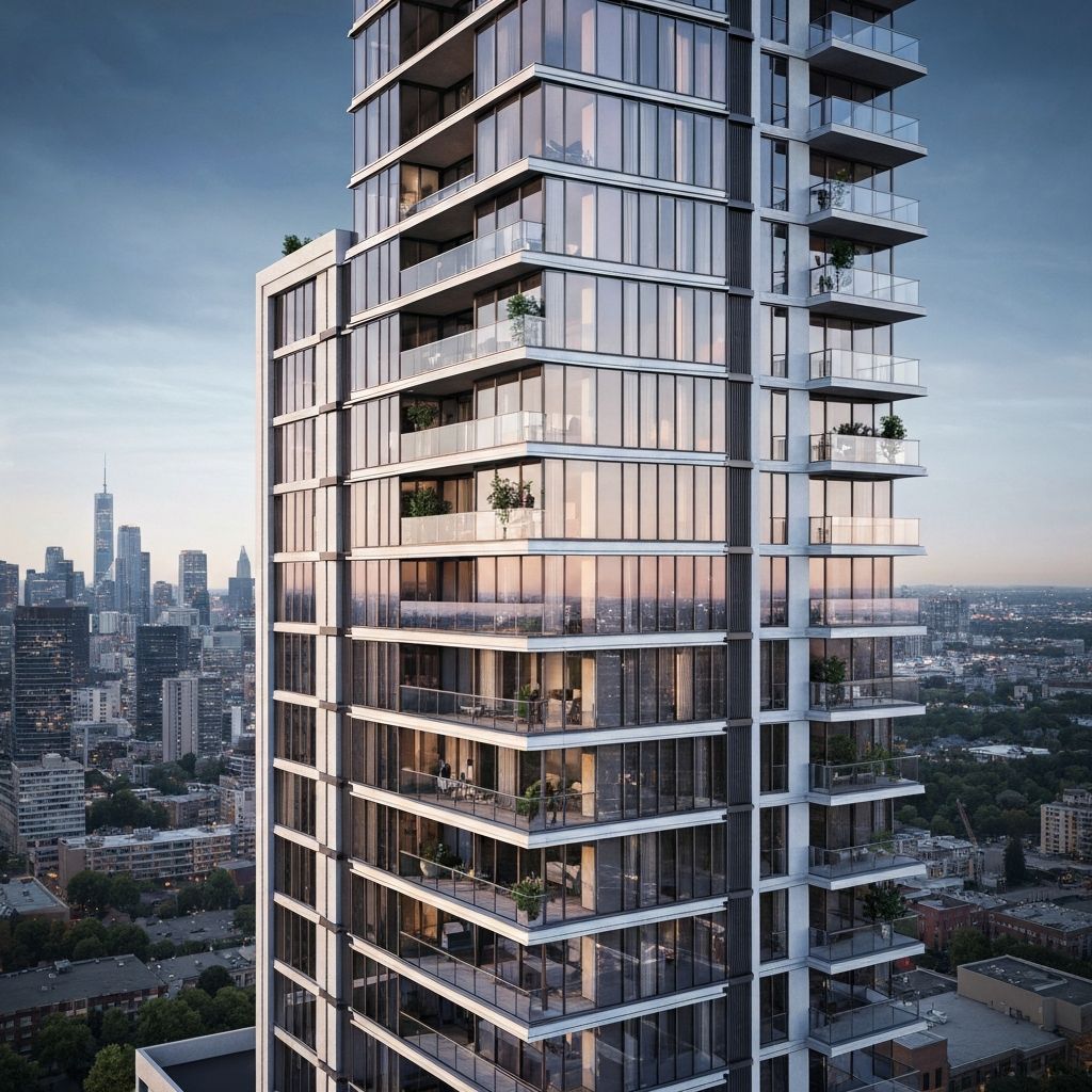 Modern high-rise residential tower rendering