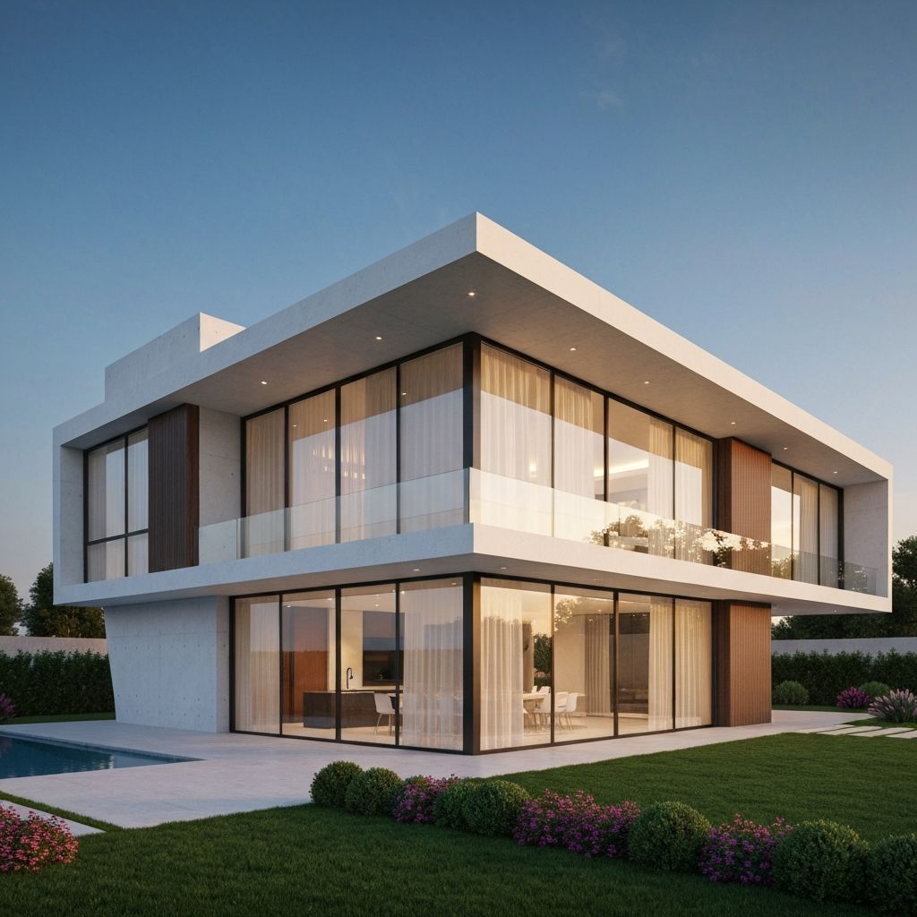 Architectural rendering of modern building